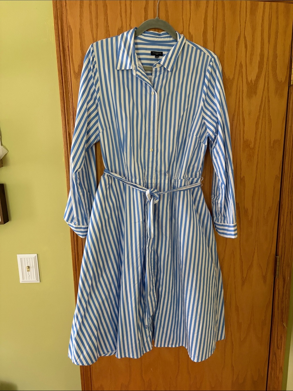 Talbots Blue and White Striped Shirt Midi Dress